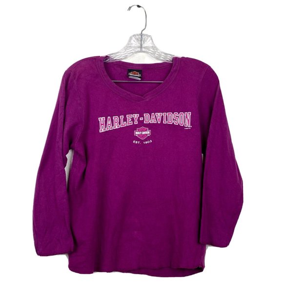 GUC Vintage 00s HARLEY-DAVIDSON Girls Size L Long Sleeve Shirt Top Purple - Picture 1 of 5